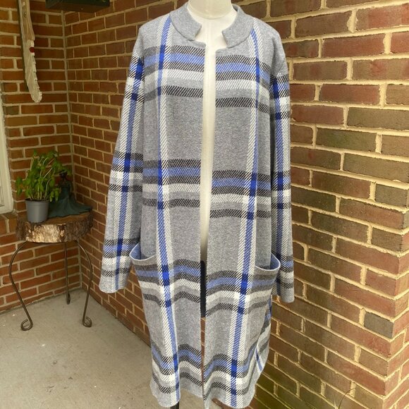 Tahari Sweater Size 1X Long Cardigan Color Blue/Gray - Picture 1 of 9